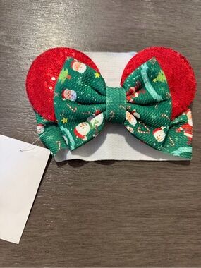 Holiday Red & Green Sequin Ear Headband with Santa Bow - Kids Accessories